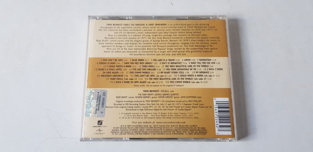 Tony Bennett Sings Rodgers And Hart Songbook CD ліцензія - фото фото фото 1