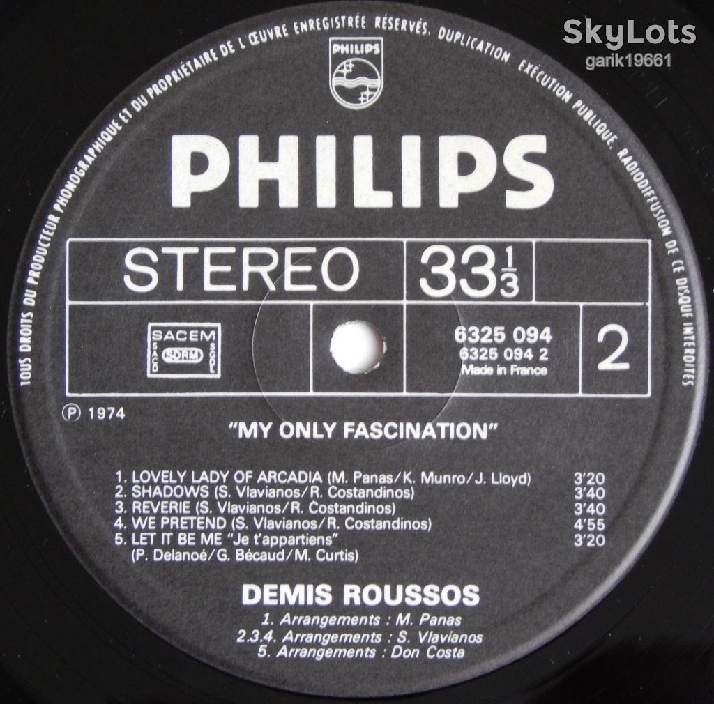 Demis Roussos – My Only Fascination  (Philips – 6325 094, France) EX+/NM- - фото фото фото 3