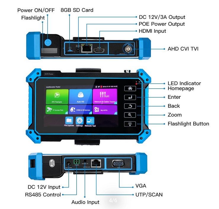 Тестер видеонаблюдения 5-дюймовый 5в1 HD IP AHD CVBS CVI TVI 8MP  Wi-Fi - фото фото фото 4
