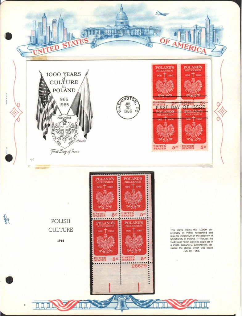 США 1966  г - квартблок MNH + КПД  ХМК с квартблоком  -  Польша - фото фото фото 0