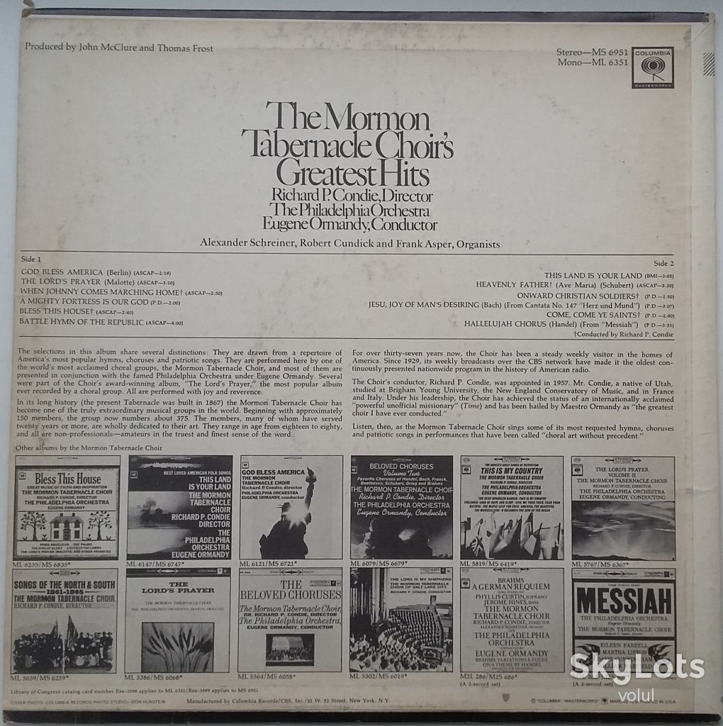 MORMON TABERNACLE CHOIR Greatest Hits LP VG/EX- - фото фото фото 1