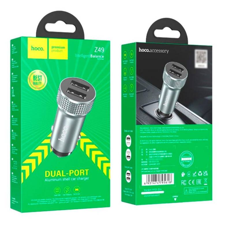 Автомобільний зарядний пристрій Hoco Z49 12W / 2.4A 2USB Grey - фото фото фото 3