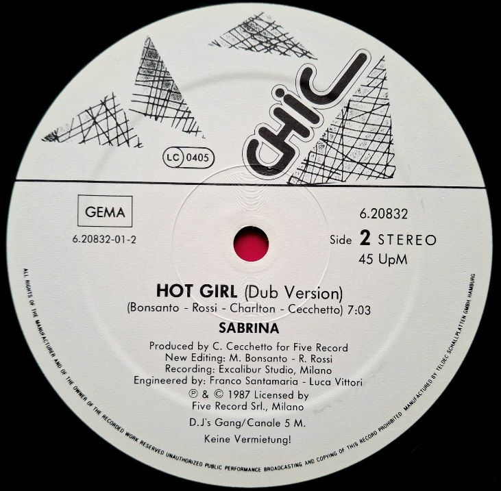 Sabrina - Hot Girl  (New Version) - 1987.  (EP). 12. Vinyl. Пластинка. Germany. - фото фото фото 3