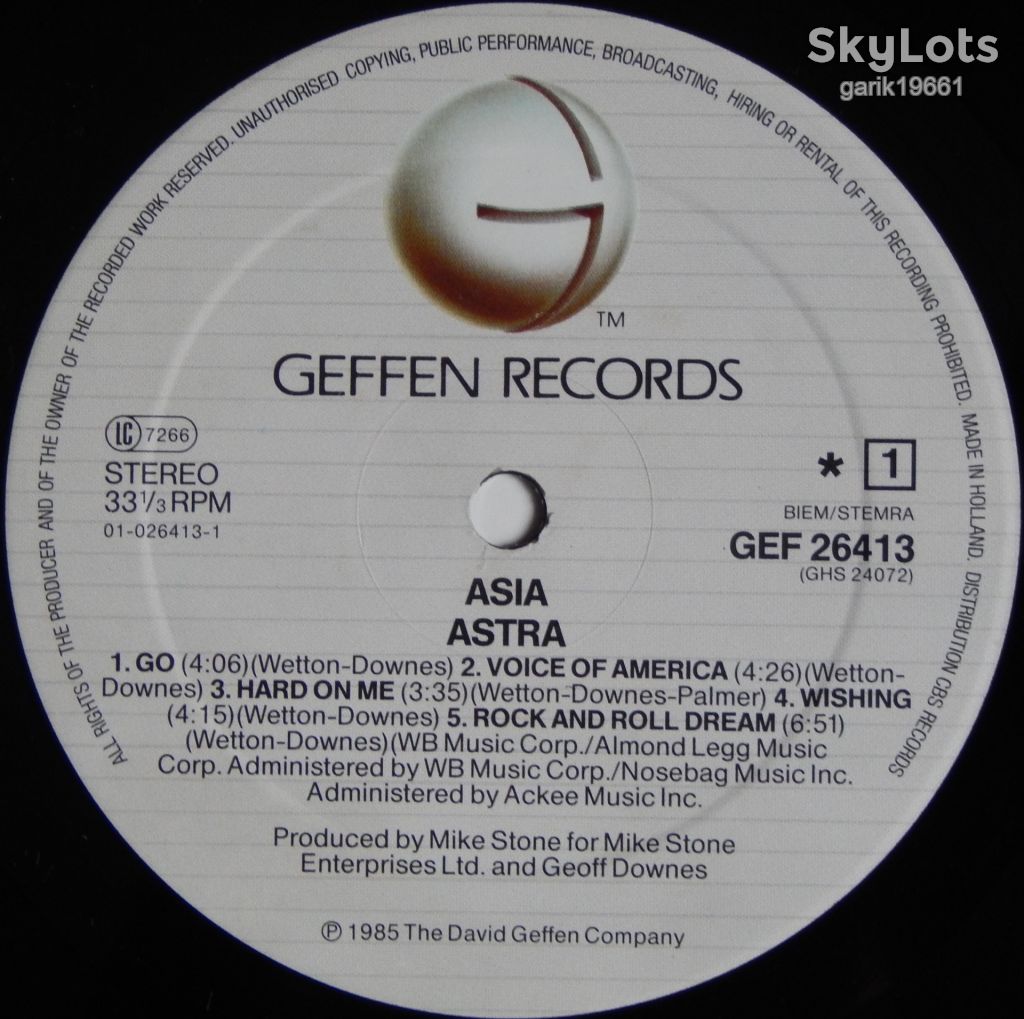 Asia ‎– Astra  (Geffen Records ‎– 26413, Holland) inner sleeve EX+/NM- - фото фото фото 3