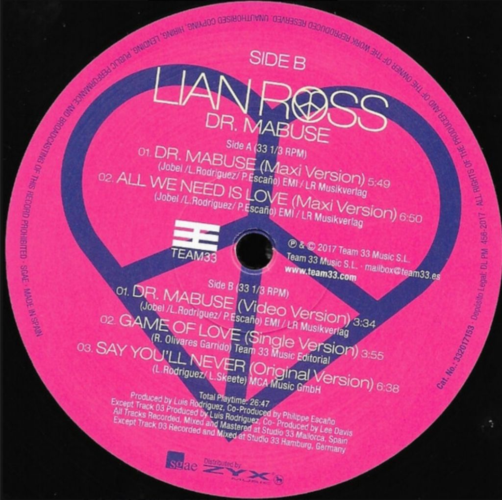 Lian Ross - Dr. Mabuse - 2017.   (EP). 12. Vinyl. Пластинка. Europe. S/S - фото фото фото 3