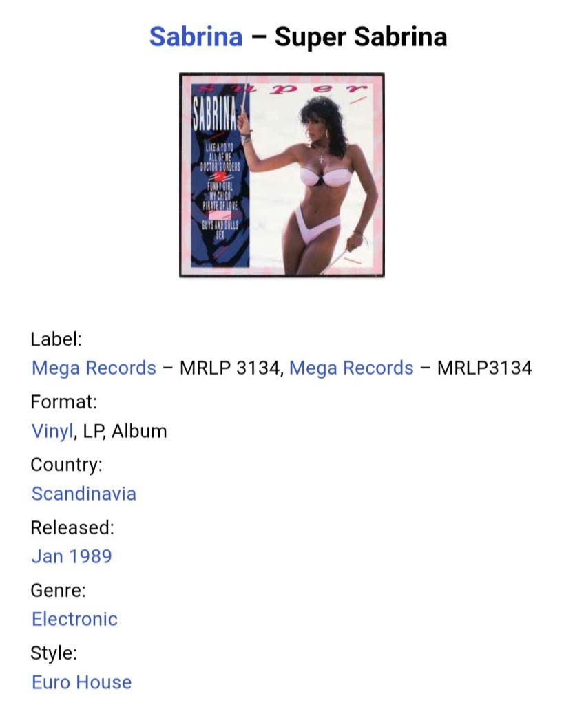 Sabrina - Super Sabrina - 1988.  (LP). 12. Vinyl. Пластинка. Scandinavia. - фото фото фото 4
