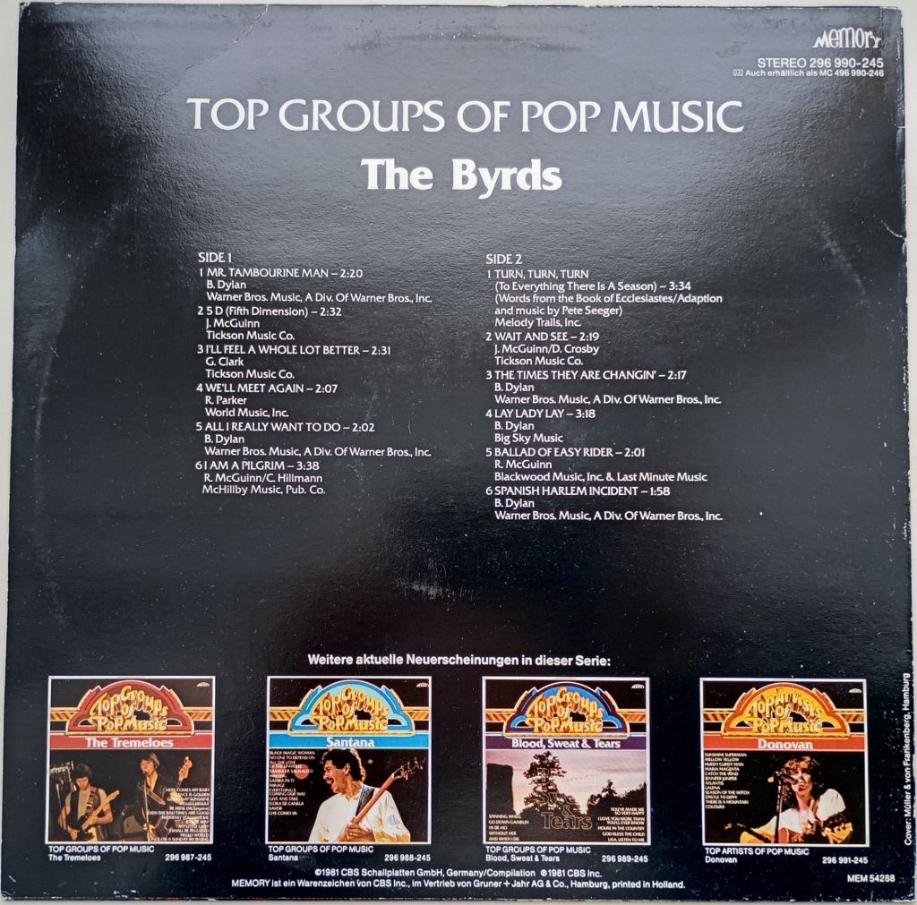 THE BYRDS Top Groups Of Pop Music LP  EX - фото фото фото 1