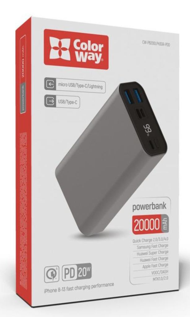Батарея мобільна Colorway 20000mAh Gray    (CW-PB200LPH3GR-PDD) - фото фото фото 0