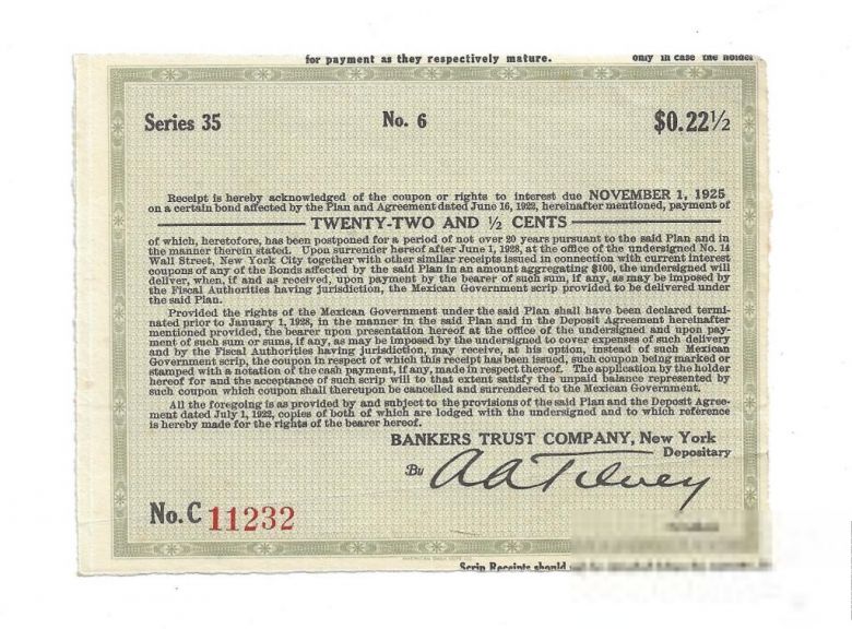 Купон 22,5 цента США Нью-Йорк 1922, 1925, 1928. № 11232 - фото фото фото 0