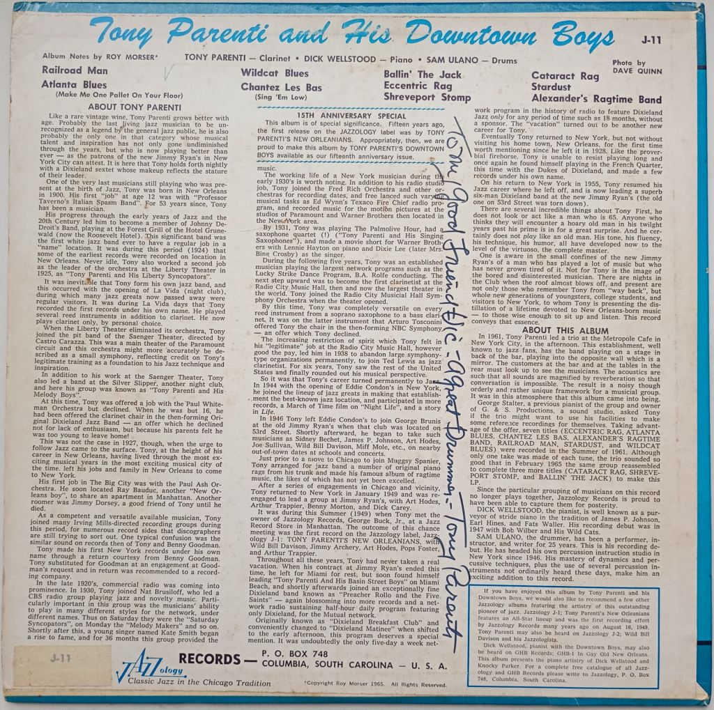 TONY PARENTI AND HIS DOWNTOWN BOYS LP  VG+/EX- - фото фото фото 1