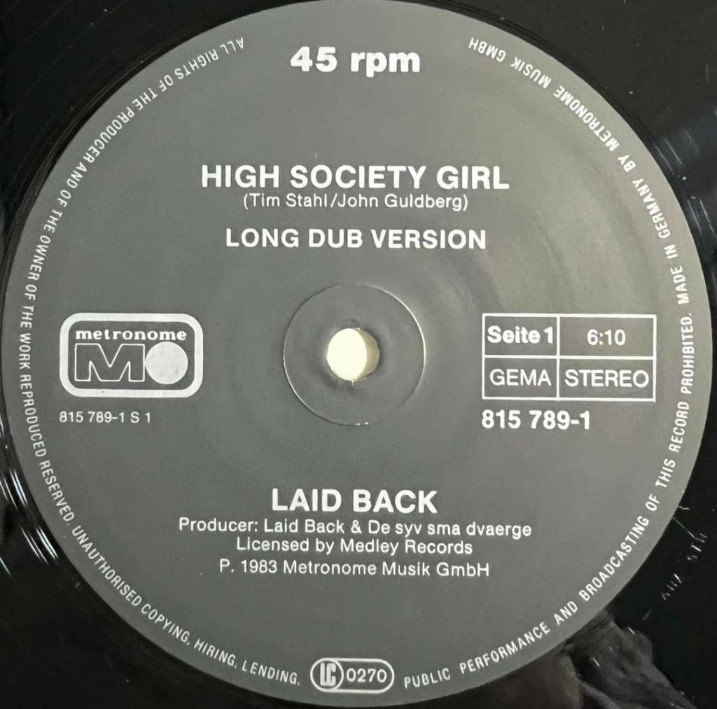 Laid Back - High Society Girl - 1983.   (EP). 12. Vinyl. Пластинка. Germany. - фото фото фото 2
