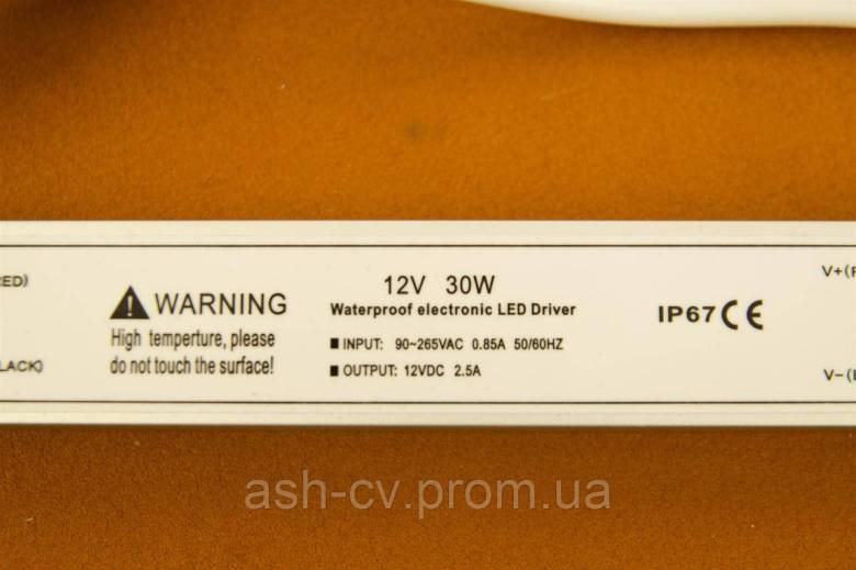 Блок живлення, драйвер, для, LED, стрічок, 12V, 2.5A, 30W, Waterproof, IP67 - фото фото фото 1