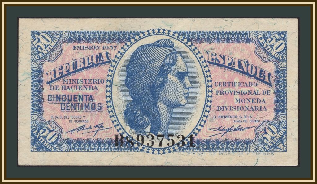 Испания 50 сентимо 1937 P-93 аUNC - фото фото фото 0