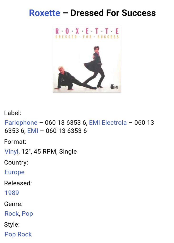 Roxette - Dressed For Success - 1988.   (EP). 12. Vinyl. Пластинка. EEC. - фото фото фото 4