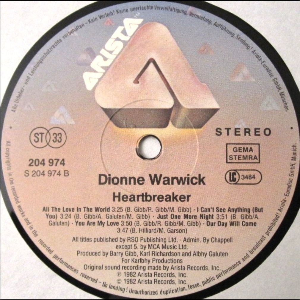 Dionne Warwick - Heartbreaker - 1982.   (LP). 12. Vinyl. Пластинка. Germany - фото фото фото 3