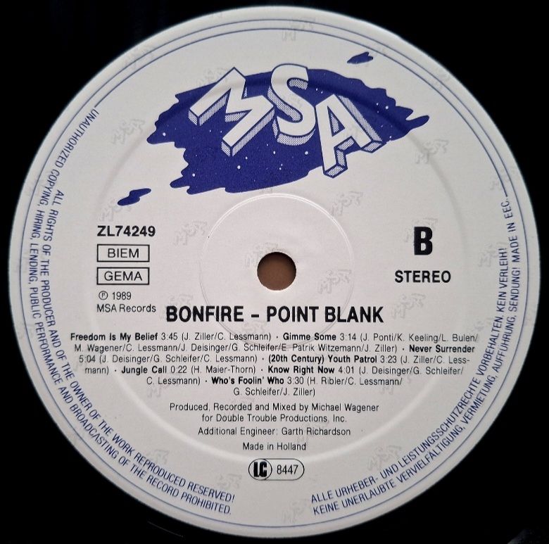 Bonfire - Point Blank - 1989.  (LP). 12. Vinyl. Пластинка. Holland. - фото фото фото 5