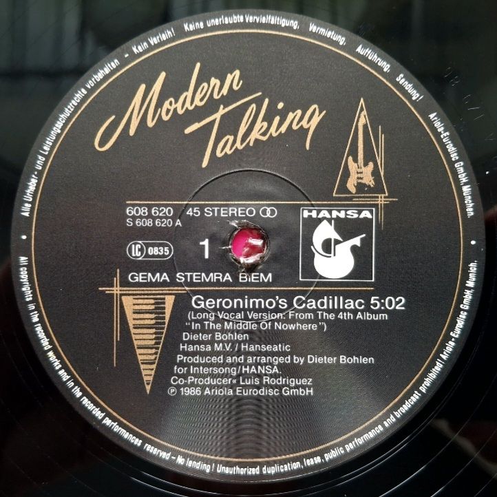 Modern Talking - Geronimo's Cadillac - 1986.  (EP). 12. Vinyl. Пластинка. Germany. - фото фото фото 2