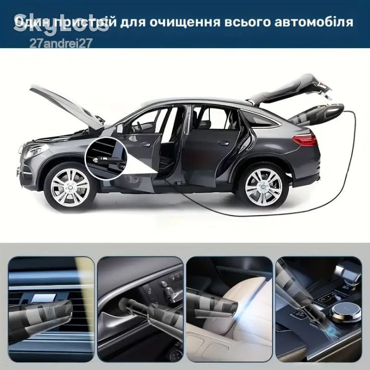 1.  Автомобільний пилосос A-016. Білий. 12В. 4А - фото фото фото 3