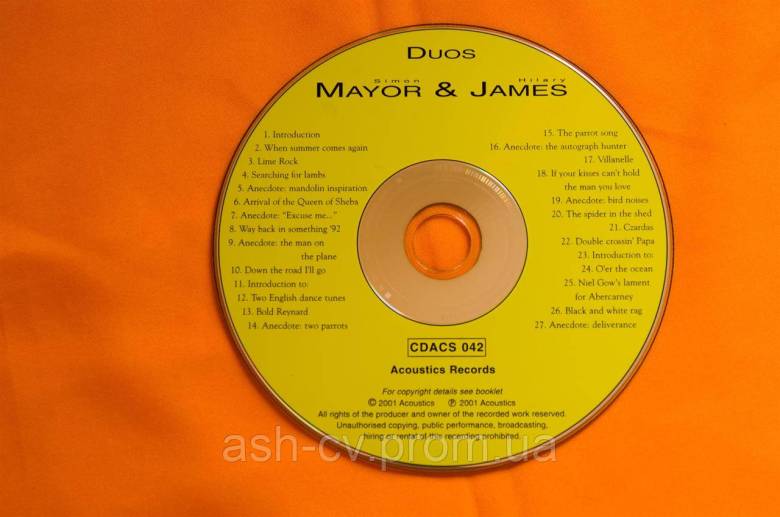 Музичний диск CD. DUOS Simon MAYOR and Hilary JAMES - фото фото фото 3