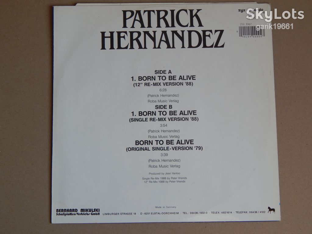Patrick Hernandez ‎– Born To Be Alive  (Remix '88)  (Maxi-Single) EX+/NM- - фото фото фото 1