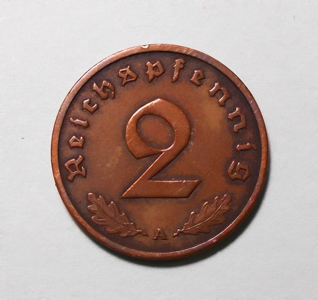 Германия 3 Рейх 2 пфенниг  (рейхспфенниг) 1937 А - фото фото фото 0