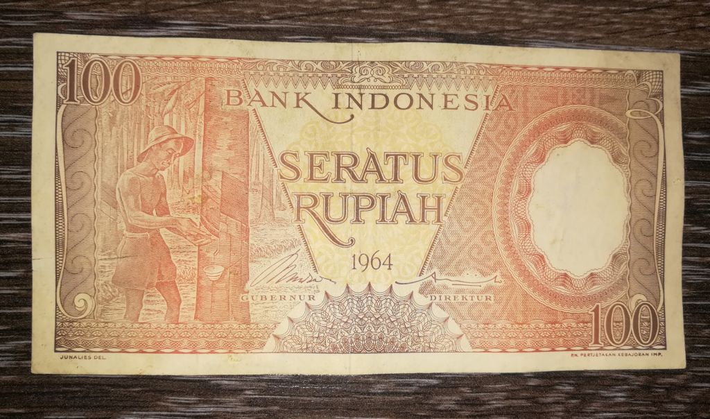 INDONESIA Індонезія 100 рупій 1964 2-й випуск, текст - 22мм - фото фото фото 0