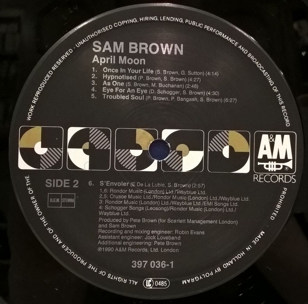 Sam Brown - April Moon - 1990.   (LP). 12. Vinyl. Пластинка. Holland - фото фото фото 6