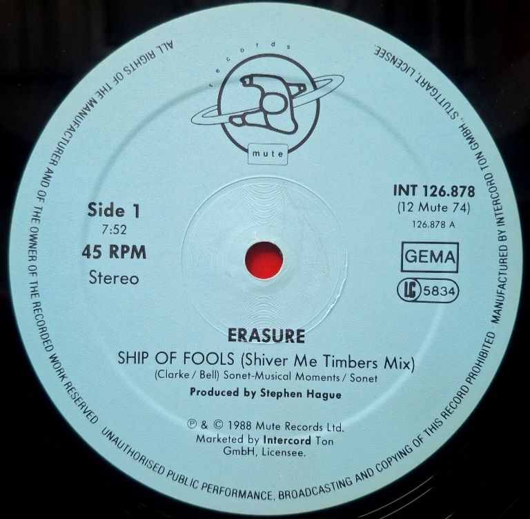 Erasure - Ship Of Fools - 1988.   (EP). 12. Vinyl. Пластинка. Germany - фото фото фото 2