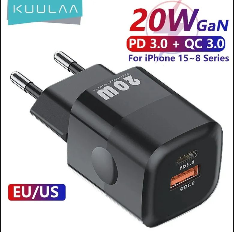 Зарядний пристрій kuulaa 20 вт gan pd usb c. - фото фото фото 0