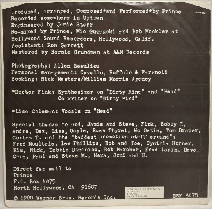 Prince - Dirty Mind - 1980.  (LP). 12. Vinyl. Пластинка. UK &amp; Europe. - фото фото фото 3