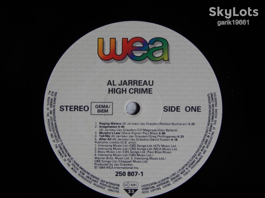 Al Jarreau ‎– High Crime  (WEA ‎– 250 807-1, Germany) EX/NM- - фото фото фото 2