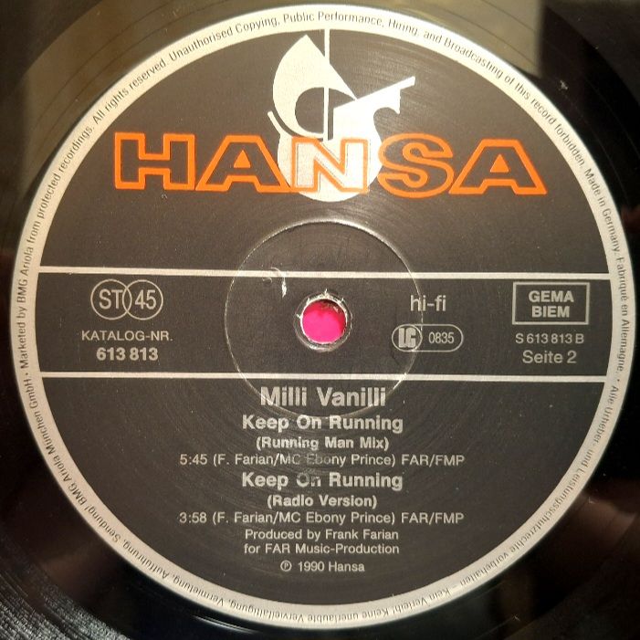 Milli Vanilli - Keep On Running - 1990.  (EP). 12. Vinyl. Пластинка. Germany. - фото фото фото 3
