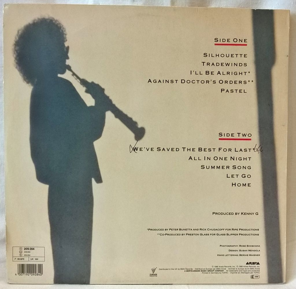 Kenny G - Silhouette - 1988.  (LP). 12. Vinyl. Пластинка. Germany. - фото фото фото 2