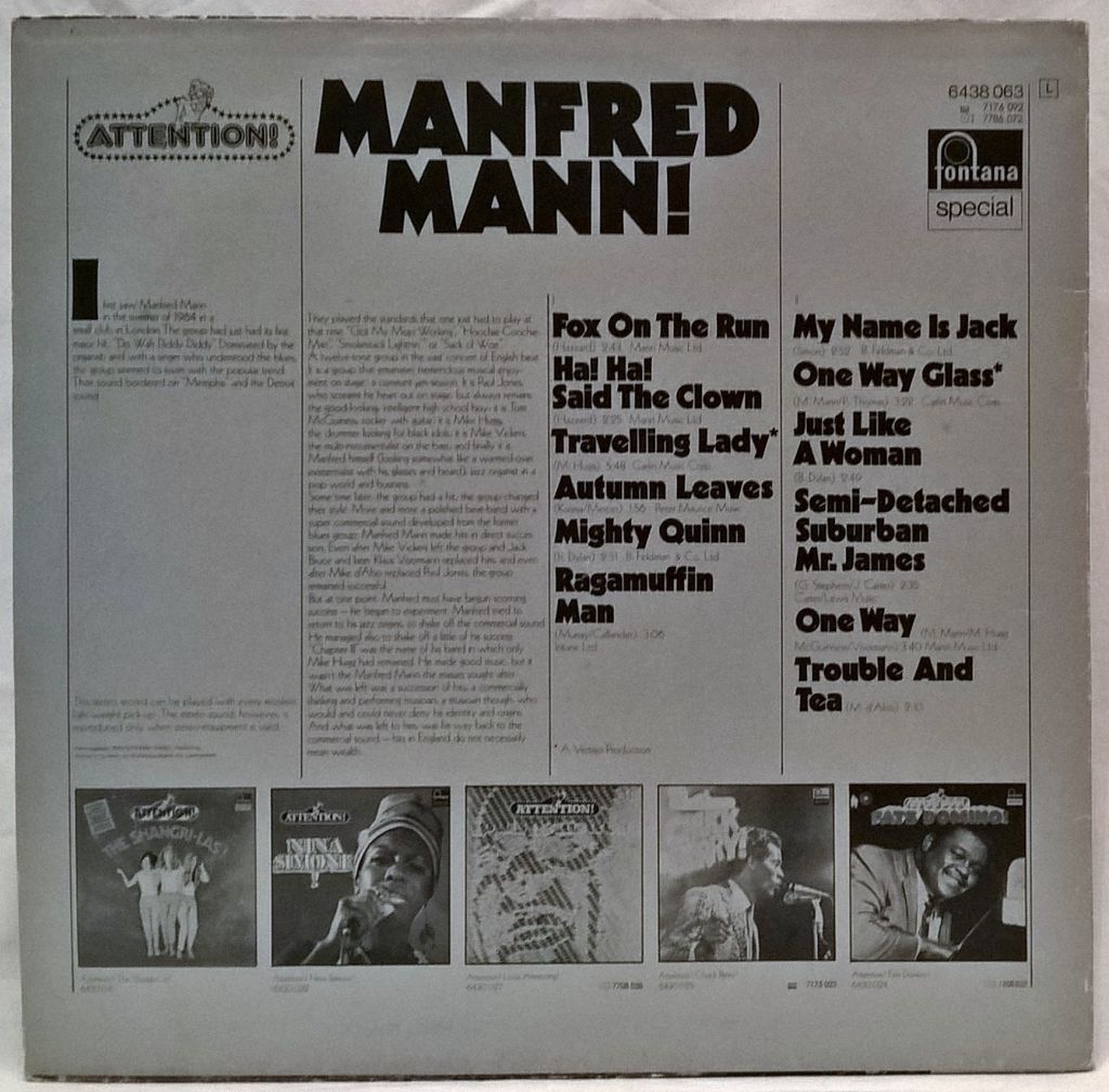 Manfred Mann ‎- Attention! Manfred Mann! - 1964-68.     (LP). 12. Vinyl. Пластинка. Germany - фото фото фото 1
