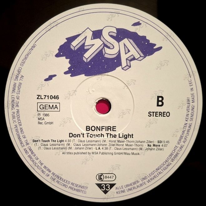 Bonfire - Don't Touch The Light - 1986.  (LP). 12. Vinyl. Пластинка. EEC. - фото фото фото 5