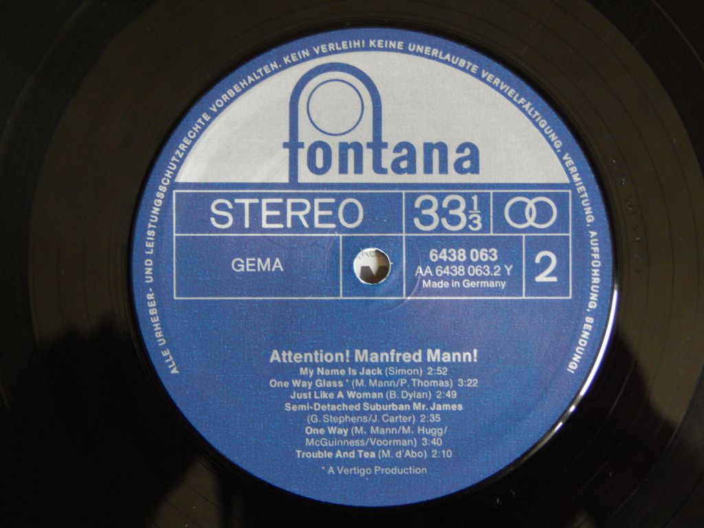 Manfred Mann ‎– Attention! Manfred Mann!   (Fontana ‎– 6438 063, Germany) EX+/EX+ - фото фото фото 3