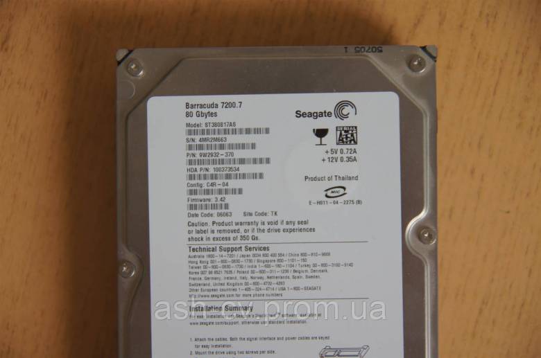 Жорсткий диск, вінчестер, HDD, Seagate 80 Gb SATA ST380817AS - фото фото фото 2