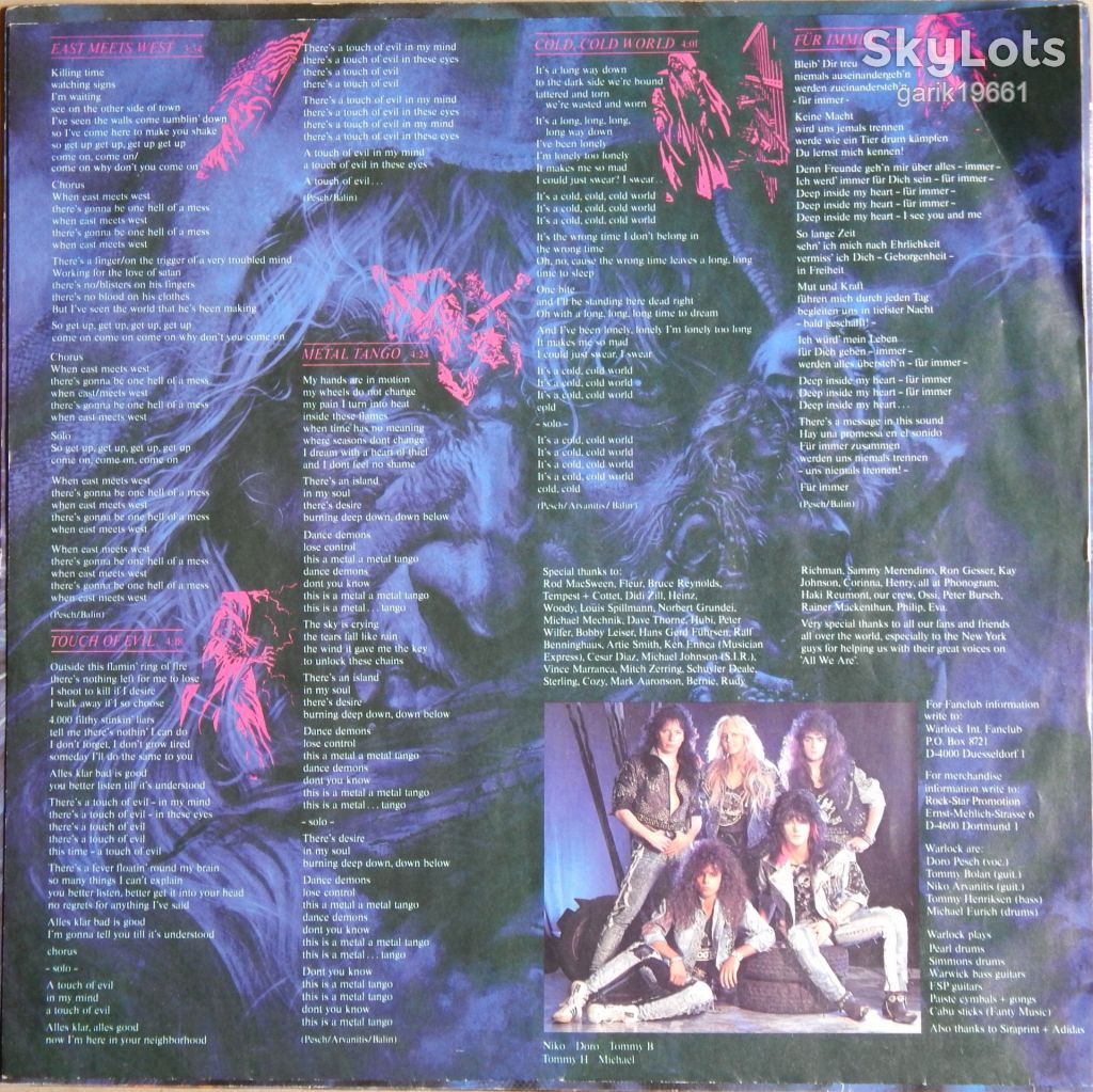 Warlock ‎– Triumph And Agony    (Vertigo ‎– 832 804-1, Germany) insert NM-/NM- - фото фото фото 2