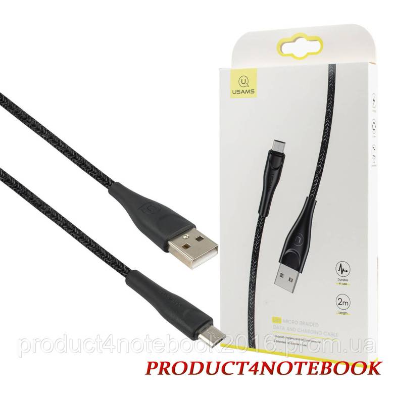 Кабель Usams US-SJ396 U41 Micro Braided Data and Charging Cable 2m Black - фото фото фото 0