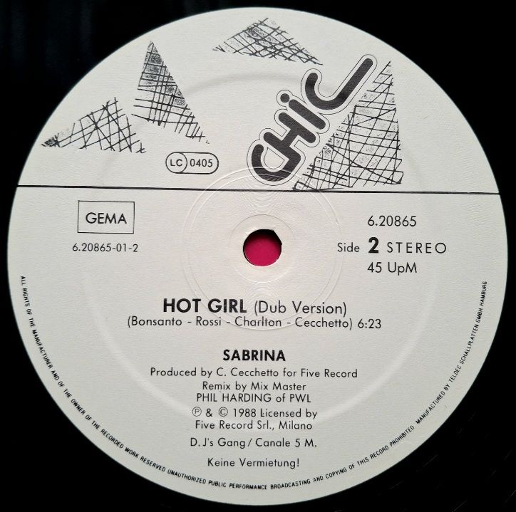 Sabrina - Hot Girl  (Remix) - 1988.  (EP). 12. Vinyl. Пластинка. Germany. - фото фото фото 3