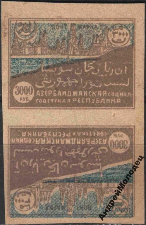 1921. Азербайджанская ССР. 3000 руб. MNH. Тет-беш. - фото фото фото 0