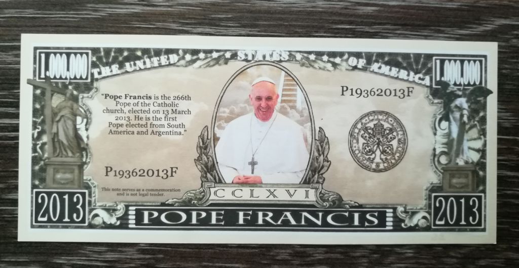 Pope Франциск Римський 1000000 доларів, сувенірна бона 2013 - фото фото фото 1