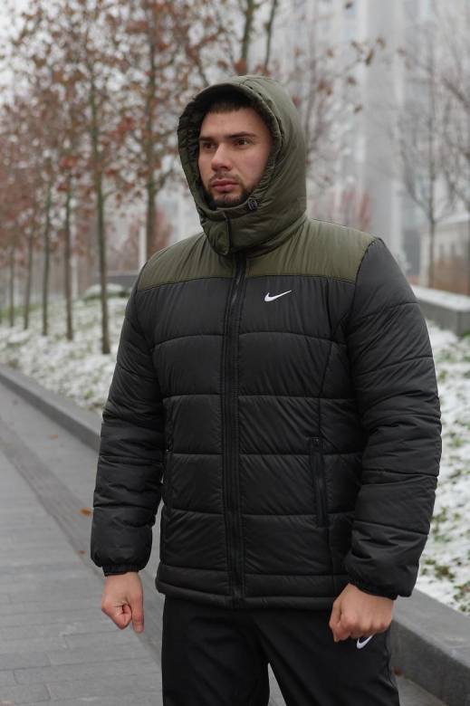 Куртка зимняя мужская "Frost" Nike хаки-черная Всегда в наличии  - фото фото фото 2