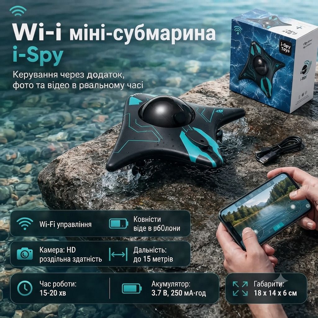 Підводний міні-дрон i-Spy з Wi-Fi камерою та керуванням зі смартфона - фото фото фото 1