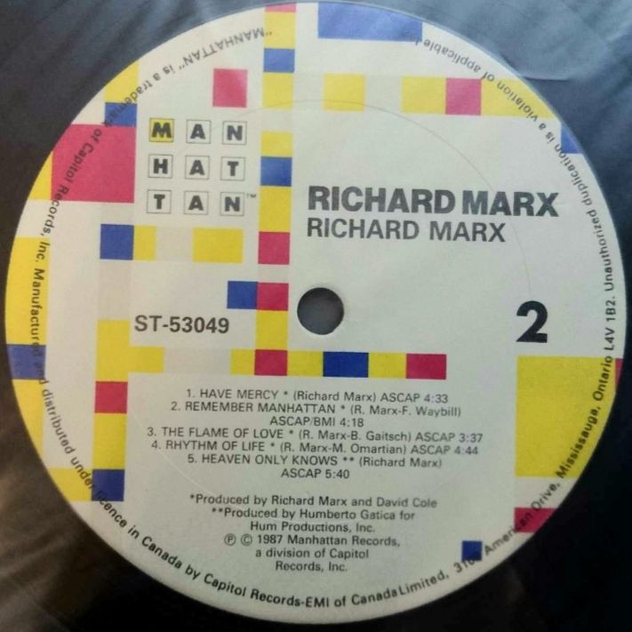 Richard Marx - Richard Marx - 1987.   (LP). 12. Vinyl. Пластинка. Canada - фото фото фото 5