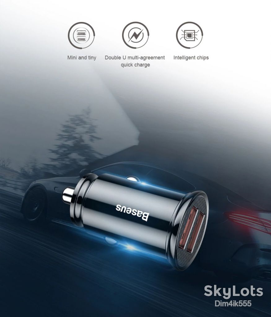 Автомобильное зарядное устройство Baseus Circular Plastic BS-C16C1 Dual QC3.0 2USB 30W 5A - фото фото фото 5