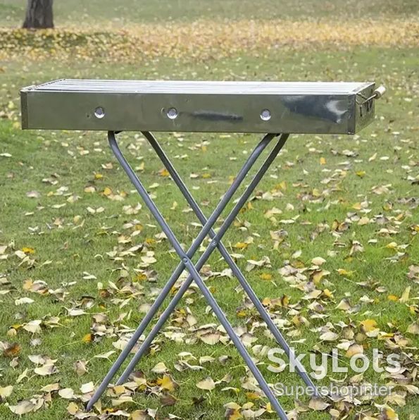 Переносной мангал с решеткой 80х78х30см, BARBECUE TRAY 770SS, Серебристый / Барбекюшница / Раскладной мангал барбекю - фото фото фото 2