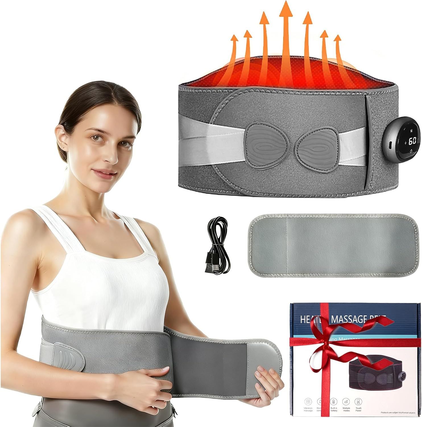 Масажний пояс з підігрівом Heated Massage Belt D108, акумуляторний, вібромасаж - фото фото фото 0