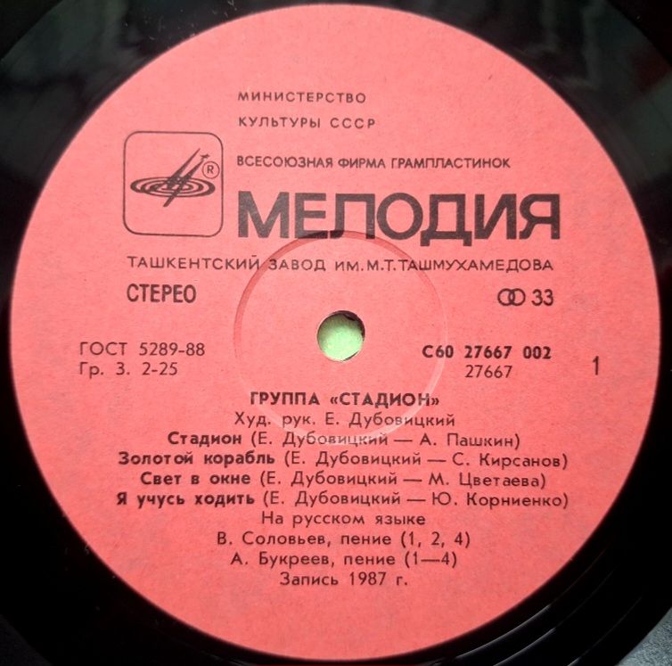 Стадион - Группа Стадион - 1987.  (LP). 12. Vinyl. Пластинка. Ташкент. Rare. - фото фото фото 2