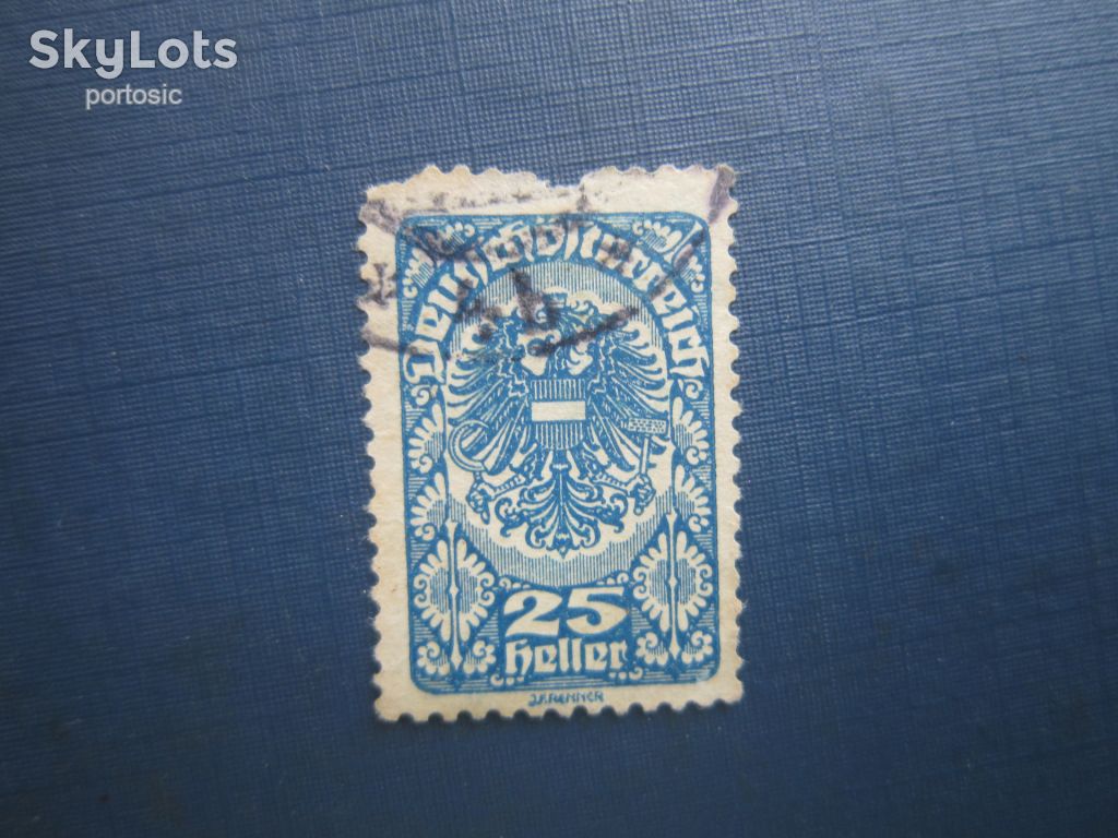 Марка Австрія 1919 стандарт герб 25 гел синя гаш - фото фото фото 0